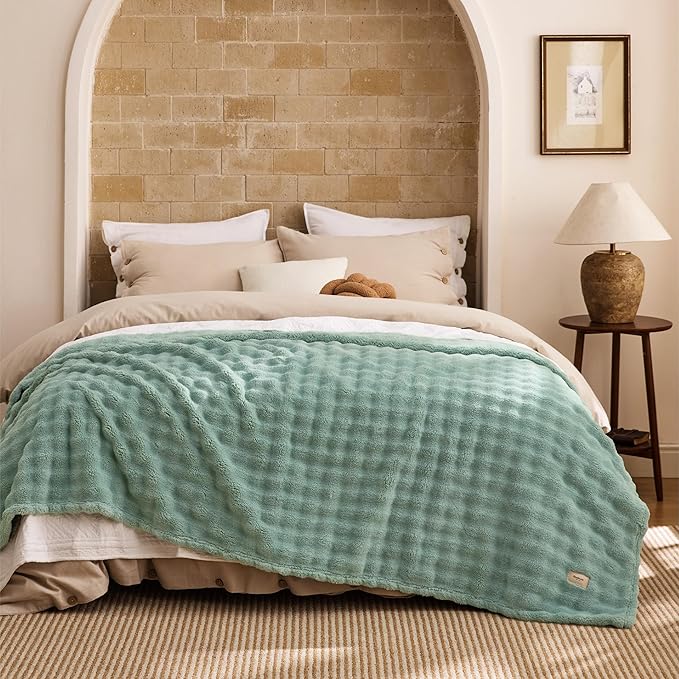 Bedsure 3D Fleece Bubble Blanket - GentleSoft Green Queen Blanket for Bed Sofa Room Decor - Luxury Soft Cozy Gifts for Kids, Lightweight, All Seasons, Sage Green, 90"×90"