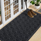 Smiry Front Door Mat Outside Entrance, Heavy Duty Sturdy Natural Rubber Doormat, Trap Dirt and Moisture, Easy Clean Low Profile Mats for Indoor Outdoor Entry, Grid Geometric (59x23, Black)