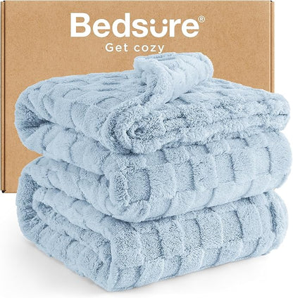 Bedsure GentleSoft Blankets Queen Size for Bed - Super Soft Cozy Blanket for Kids Girls, Large Fuzzy Fleece Throw for Bedroom Decor, Light Blue, 90x90 Inches