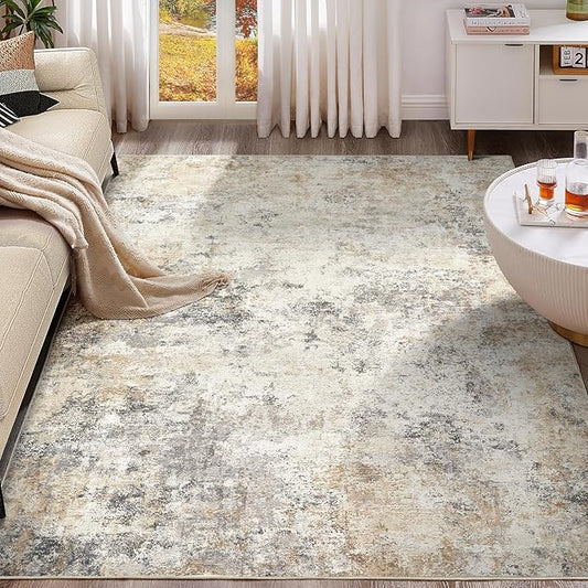 UERMEI 6x9 Area Rug Living Room Rugs - Washable Neutral Modern Abstract Soft Thin Large Rug Indoor Floor No Slip Rug Carpet for Bedroom Under Dining Table Home Office Decor - Golden Grey