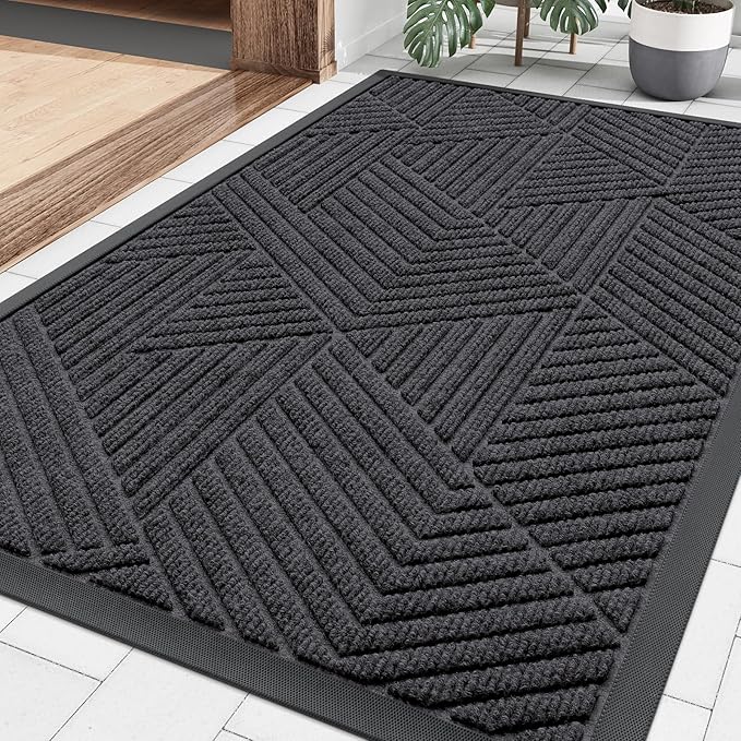 Smiry Front Door Mat Outside Entrance, Heavy Duty Sturdy Natural Rubber Doormat, Trap Dirt and Moisture, Easy Clean Low Profile Welcome Floor Mats for Indoor Outdoor Entry, 35X23 Inch, Medium Grey
