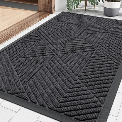 Smiry Front Door Mat Outside Entrance, Heavy Duty Sturdy Natural Rubber Doormat, Trap Dirt and Moisture, Easy Clean Low Profile Mats for Indoor Outdoor Entry, Irregular Triangle (29.5x17, Medium Grey)