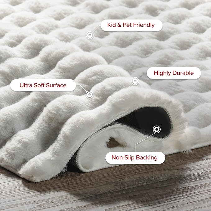 nuLOOM Jeni Off-White, 2' x 3', Solid Faux Rabbit, Fluffy and Cozy, High Traffic, Stain Resistant, Easy Clean, Durable Washable Area Rug for Bedroom, Living Room, Dining, Den, Foyer, Entryway
