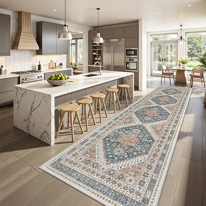 Kitchen Runner Rug Non Slip Washable 2.5x10, Soft Ultra-Thin Entryway Rug Runners for Hallways, Carpet Runner for Living Room,Kitchen, Laundry, Bathroom(Blue/Red,2.5'x10')