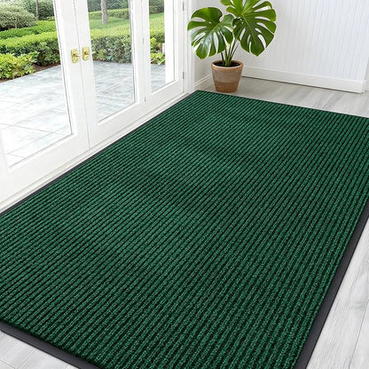 OLANLY Front Door Mat Indoor Outdoor Entrance, Waterproof Heavy Duty Doormat, Fade Resistant, Low Profile, Easy Clean Patio Porch Welcome Floor Mats for Entry, 59x35, Green