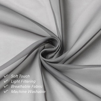 Lecloud Charcoal Grey Sheer Curtains 54 Inch Length 2 Panels, Light Filtering Voile Drapes for Kitchen Bedroom, Farmhouse Rod Pocket Living Room Short Curtains, 40 W x 54 L Inches