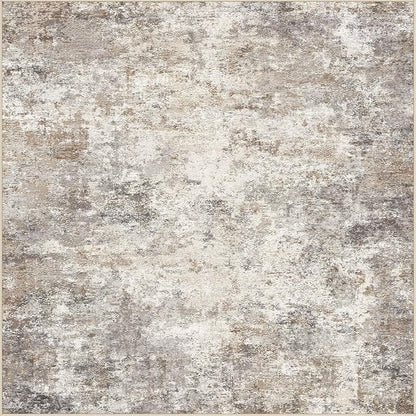UERMEI Square Area Rugs : Washable 5x5 Neutral Modern Abstract Carpet for Living Room Bedroom - Soft Floor Mat with Non Slip Backing for Kitchen Nursery Dorms Farmhouse Home Decor - Brown Grey
