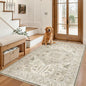 Madane Area Rug 3x5, Entryway Washable Printed Vintage Kitchen Carpet Non Slip Indoor Doormat for Living Room Laundry Room Bedroom Nursery Soft Thin Entry Floor Mat, Ivory/Brown