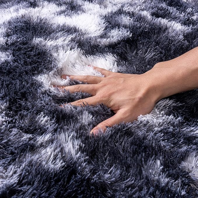 Rugs for Living Room 10x14, Soft Shaggy Modern Shag Area Rug for Bedroom, Upgrade Non-Slip Plush Fluffy Carpet for Kids Boys Girls Room Home Decor Aesthetic,Black and White