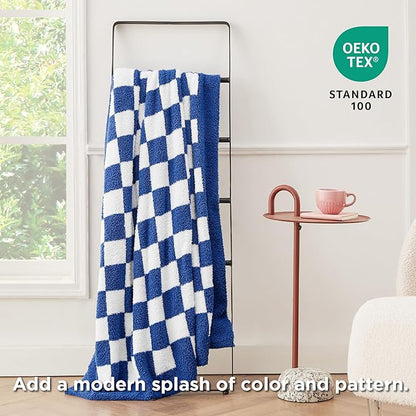 Bedsure Gentlesoft Checkered Twin Blanket for Couch - Soft Cozy & Warm Knit Navy Blue Throw Blanket, Breathable, Lightweight & Fluffy Plaid Blankets for Bed & Sofa, Gifts for Women Men, 60x80 Inches