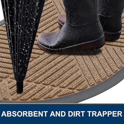 Smiry Half Circle Front Door Mat Outside Entrance, Heavy Duty Sturdy Natural Rubber Doormat, Trap Dirt and Moisture, Low Profile Mats for Indoor Outdoor Entry, Irregular Triangle (29.5x17, Coffee)