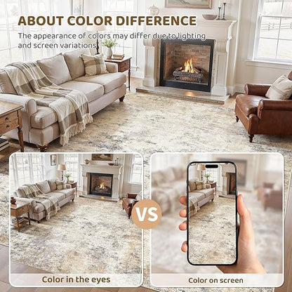 UERMEI 10x14 Area Rug Living Room Rugs - Washable Neutral Modern Abstract Soft Thin Large Rug Indoor Floor No Slip Rug Carpet for Bedroom Under Dining Table Home Office Decor - Golden Grey