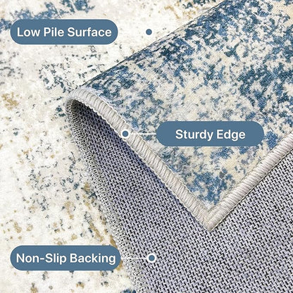 BEIMO Runner Rug for Hallway Kitchen, 2'6"x6' Machine Washable Runners Rug for Entryway, Soft Modern Abstract Throw Rugs, Low Pile Floor Cover with Non Slip Backing, Navy Beige