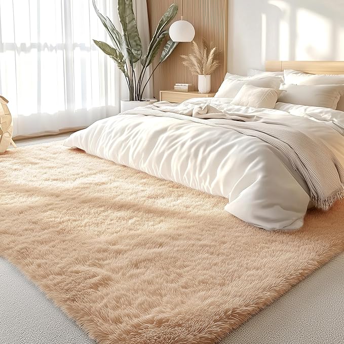 OLANLY 8x11 Machine Washable Large Area Rugs for Living Room, Bedroom, Soft Fluffy Shaggy Bedside Rug, Indoor Floor Carpet for Kids Girls and Boys, Dorms, Nursery, Home Decor Aesthetic, Beige