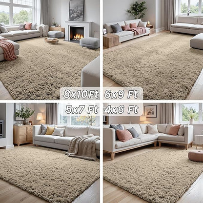 4x6 Area Rugs for Living Room Rug: Soft Fluffy Shag Gray Camel Rugs for Bedroom, Non-Slip Large Fuzzy Plush Rug Indoor Floor Carpet for Nursery Kids Boys Girls Room, Dorms, Playroom, Modern Home Decor