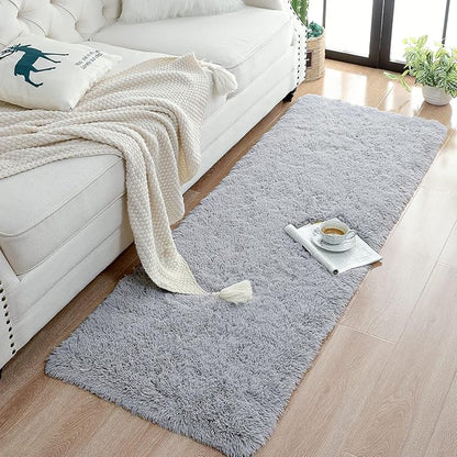 Chicrug Soft Runner Rugs for Bedroom Living Room Plush Fluffy Rug 2x8 Feet, Shag Furry Runner Carpet Non Shedding for Nursery Children Kids Girls Room Home Decorative, Grey
