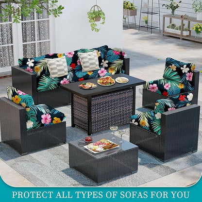 12 Pcs Stretch Patio Cushion Covers,Outdoor Couch Covers Replacement,Outdoor Couch & Sofa Slipcovers,for Patio Furniture Cushion Covers,Washable Reusable Furniture Protector (Summer Night ,Cover Only)