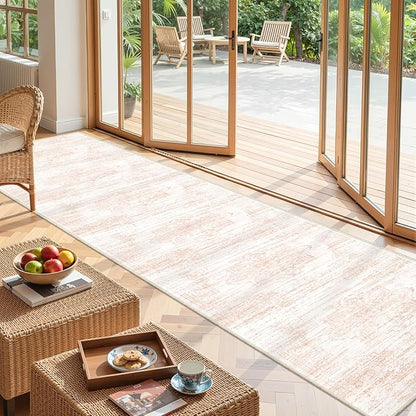 2x12 Runner Rug, Long Hallway Rugs for Dining Room, Living Room, Bedroom, Machine Washable Kitchen Carpet Runner with Rubber Backing, Soft Low Pile Indoor Rug(2'x12', Pink/White)