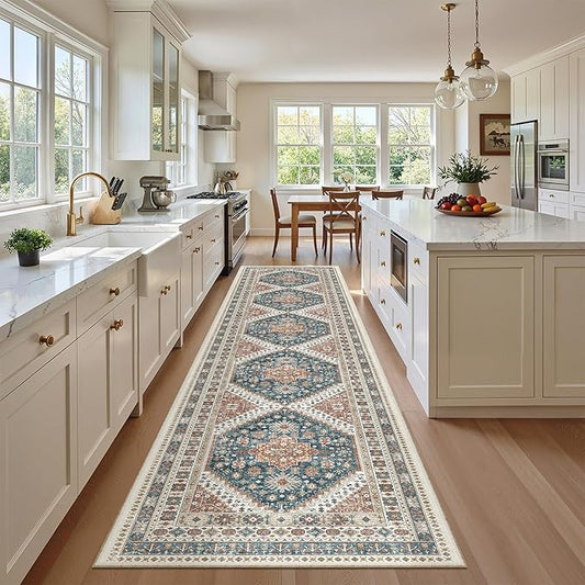 Madane Hallway Runner Rug 2'6''x12' Kitchen Runner, Non Slip Vintage Runners for Hallways Washable Kitchen Rugs Soft Low Pile 2.5x12 ft Rug Runner for Laundry Room, Entryway and Bedroom, Navy Blue