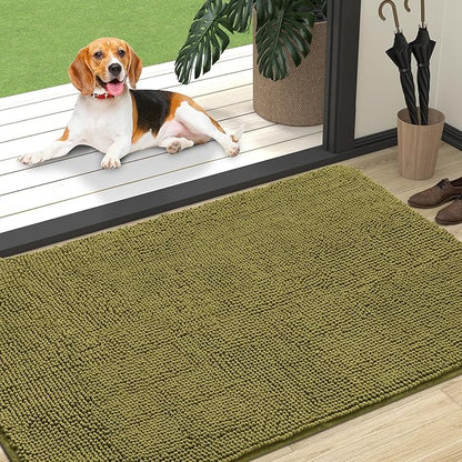 OLANLY Dog Door Mat for Muddy Paws 47x32, Absorbs Moisture and Dirt, Absorbent Non-Slip Washable Doormat, Quick Dry Chenille Mud Mat, Entry Indoor Entryway Carpet for Inside Floor, Willow Green