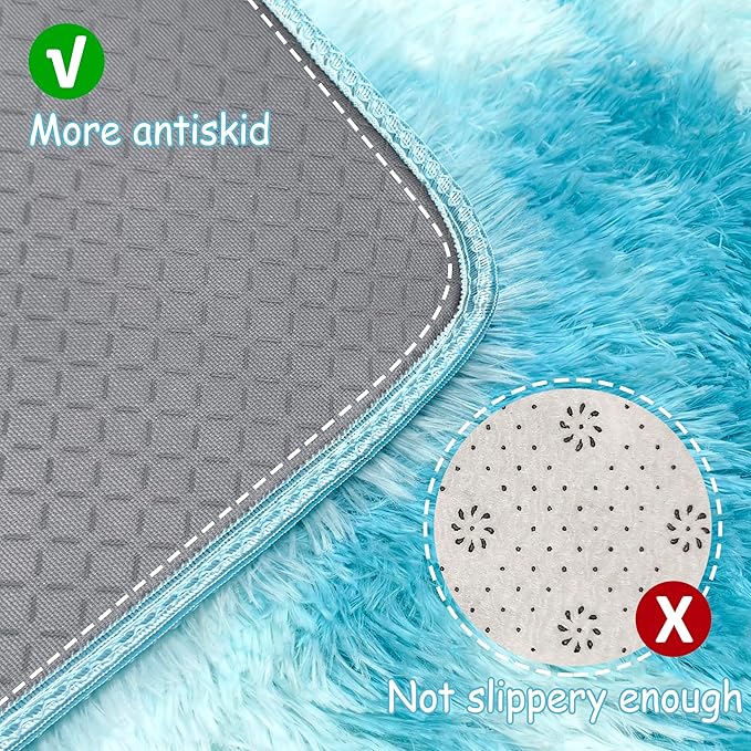 Tie-Dyed Sky Blue 2x6 Machine Washable Runner Rugs for Hallway Soft Fluffy Shaggy Bedside Rugs for Bedroom Living Room Indoor Floor Carpet for Kids Girls and Boys Nursery Rooms Home Decor Aesthetic