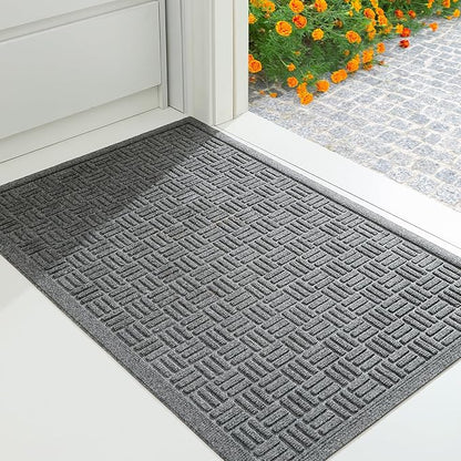Mibao Front Door Mat Indoor Outdoor Entrance, Dirt Trapping Waterproof All-Season, All-Weather Doormat, Non-Slip Durable Natural Rubber Low Profile Easy Clean Patio Entrance Mat, 47" x 31.5", Grey
