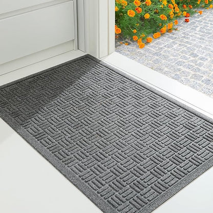 Mibao Front Door Mat Indoor Outdoor Entrance, Dirt Trapping Waterproof All-Season, All-Weather Doormat, Non-Slip Durable Natural Rubber Low Profile Easy Clean Patio Entrance Mat, 61.5" x 36", Grey