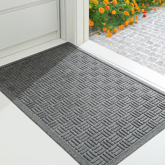 Mibao Front Door Mat Indoor Outdoor Entrance, Dirt Trapping Waterproof All-Season, All-Weather Doormat, Non-Slip Durable Natural Rubber Low Profile Easy Clean Patio Entrance Mat, 61.5" x 36", Grey