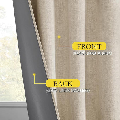 NICETOWN Cream 100% Blackout Linen Curtains 95 inch Long Burg for Living Room, 1 Pair, 62" Width Each Panel, Farmhouse Thick Completely Blackout Window Treatment Thermal Insulated Drapes