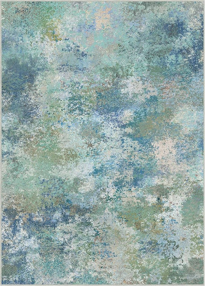 Area Rugs 9x12 for Living Room Bedroom, Modern Abstract Machine Washable Rug, Large Soft Low Pile Floor Carpet with Non Slip Backing for Dining Room, Blue Green