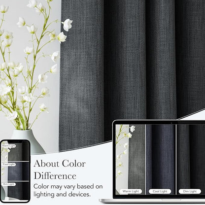 NICETOWN Faux Linen Charcoal Gray Blackout Curtains 84 inches Long for Living Room - Privacy Panels for Bedroom, Modern Farmhouse Style Easy Care Grommet Top, 2 Panels, W52 by L84