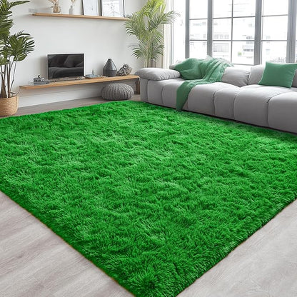 Chicrug Soft Area Rug for Bedroom Living Room Plush Fluffy Rug 4x6 Feet, Shag Furry Area Rug Carpet Non Shedding for Nursery Children Kids Girls Room Home Decorative, Grass Green