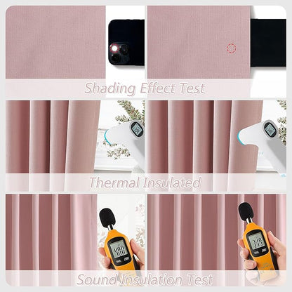 Guken Pink 100% Blackout Linen Curtains 102 Inch 2 Panels Set for Girl's Bedroom, Living Room, Nursery, Back Tab Rod Pocket Thermal Insulated Black Out Drapes Room Darkening Window Curtains