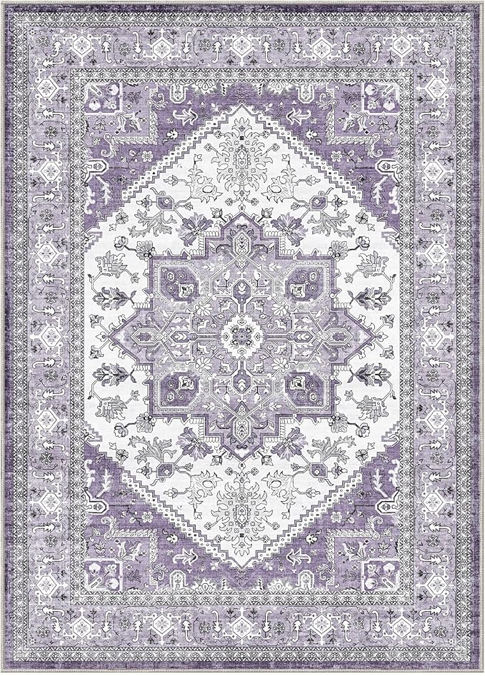 OPPODREAM Soft Area Rugs 3x5, Washable Rugs with Non Slip Backing, Low-Pile Throw 3x5 Carpet, Faux Cashmere 3 x 5 Carpet, Purple