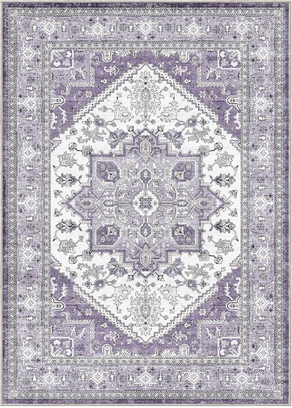 OPPODREAM Soft Area Rugs 5x7, 5x7 Washable Rug with Non Slip Backing, 5 x 7 Faux Cashmere Low-Pile Carpet, Purple