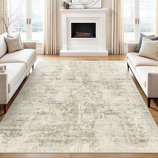 6x9 Abstract Area Rugs for Living Room 6 x 9 Washable Non Slip Low Pile Gray Rugs for Bedroom Dining Room Foldable Thin Beige Gray