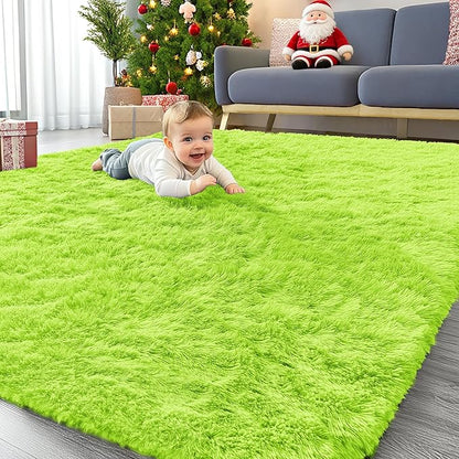OLANLY 5x7 Machine Washable Large Area Rugs for Living Room, Bedroom, Soft Fluffy Shaggy Bedside Rug, Indoor Floor Carpet for Kids Girls and Boys, Dorms, Nursery, Home Decor Aesthetic, Lime Green