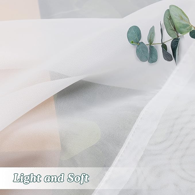 Chyhomenyc Sheer White Tier Curtains 24 Inch Length Set, Small Window Curtains Treatment for Bathroom/Living Room/Cafe/Basement, Short Voile Curtain Tiers 42in x 24in, Rod Pocket, 2 PCS