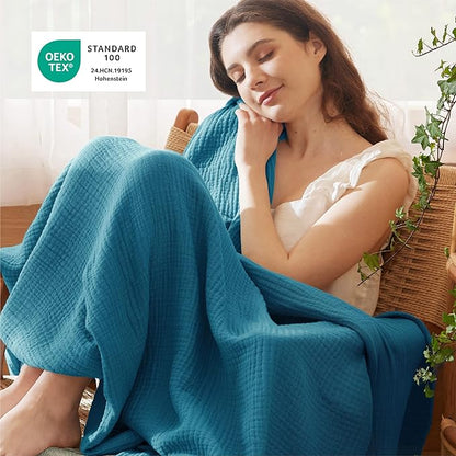 Bedsure 100% Cotton Muslin Blanket King Size for Bed - 4-Layer Breathable and Lightweight Thin Soft Summer Gauze Muslin Blanket for Adults, Teal, 108x90 Inches