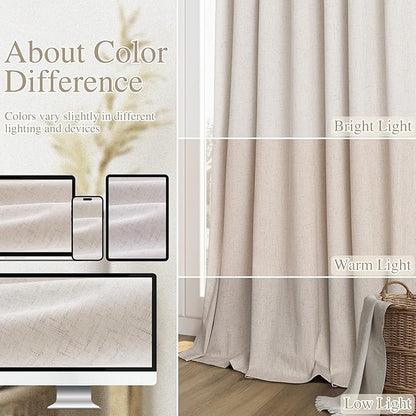 Guken 100% Blackout Curtains 102 Inch Length 2 Panels Set for Living Room Bedroom Back Tab Thermal Insulated Black Out Linen Drapes Room Darkening Window Curtains 102 Inches Long, Sand Beige