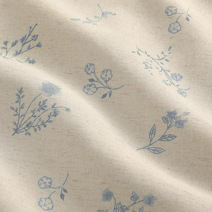Boho Floral Spring 100% Blackout Curtains 84 Inch Length 2 Panels Set, Linen Texture Farmhouse Curtains with Beige Tassel for Living Room Bedroom, Vintage Rustic Rod Pocket,Light Blue