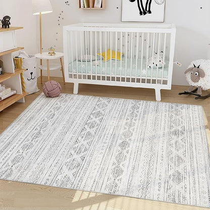 Nakagishi 4x6 Area Rugs Living Room: Washable Boho Large Neutral Soft Farmhouse Rug Stain Resistant Modern Indoor Floor Non-Slip Carpet for Bedroom Nursery Kids Office Dining Room Dorm - Dark Grey