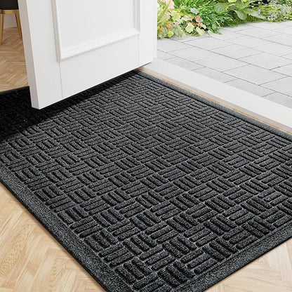 Mibao Front Door Mat Indoor Outdoor Entrance, Dirt Trapping Waterproof All-Season, All-Weather Doormat, Non-Slip Durable Natural Rubber Low Profile Easy Clean Patio Entrance Mat, 47" x 31.5", Black