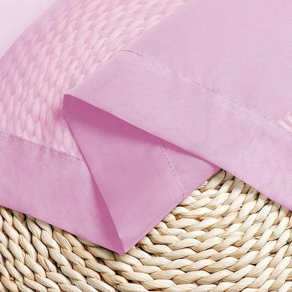 Chyhomenyc Pink Sheer Curtains 45 Inch Long 2 Panels, Light Filtering Rod Pocket Voile Short Curtains Drapes for Bedroom Small Windows, 42Wx45L Inches