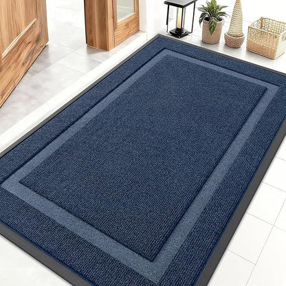 OLANLY Front Door Mat Indoor Outdoor Entrance, Waterproof All-Season, All-Weather Doormat, Sturdy Natural Rubber, Fade Resistant, Low Profile, Easy Clean Patio Porch Entryway Mat, 47x32, Blue