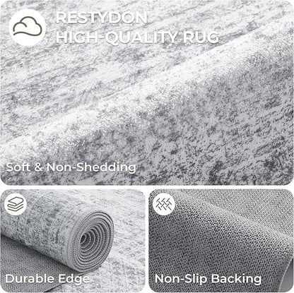 Kitchen Runner Rugs Non Skid Washable - 2.5 x 10 Runner Rug with Anti Slip Backing, Ultra-Thin Soft Rug Runner for Hallway, Bedroom, Living Room (2.5'x10', Grey/Ivory)