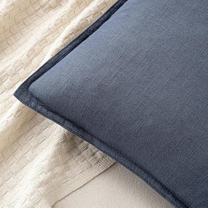MIULEE Decorative Linen Pillow Covers 18x18 Inch Indigo Blue Boho FarmhouseNeutral Couch Throw Pillows for Bed Pack of 2 Accent Coastal Modern Pillowcase Summer Sofa Livingroom Home Decor