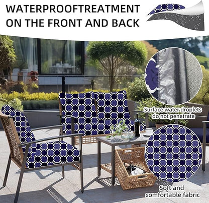8Pcs Outdoor Cushion Covers, Patio Cushion Covers,Stretch Elastic Slipcovers, Replacement Washable & Reusable Furniture Protector for Patio Couch(Dark Blue Geometric Pattern,8PCS)