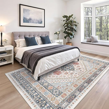zesthome 5x8 Area Rugs for Living Room,Non-Slip Backing Washable Rugs,Vintage Large Area Rug，Stain Resistant Home Decor Rug (Multi,5'x8')