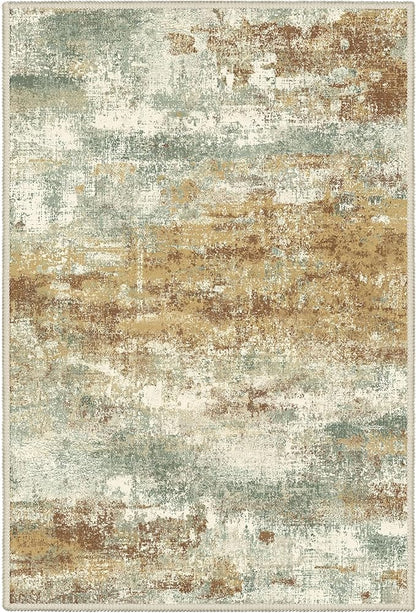 2x3 Rugs for Entryway Entrance Kitchen Bathroom, Machine Washable Modern Abstract Soft Area Rug, Low Pile Indoor Floor Carpet with Non Slip Backing, Orange Green